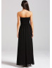 Black Chiffon Beads Strapless Long Prom Dress 